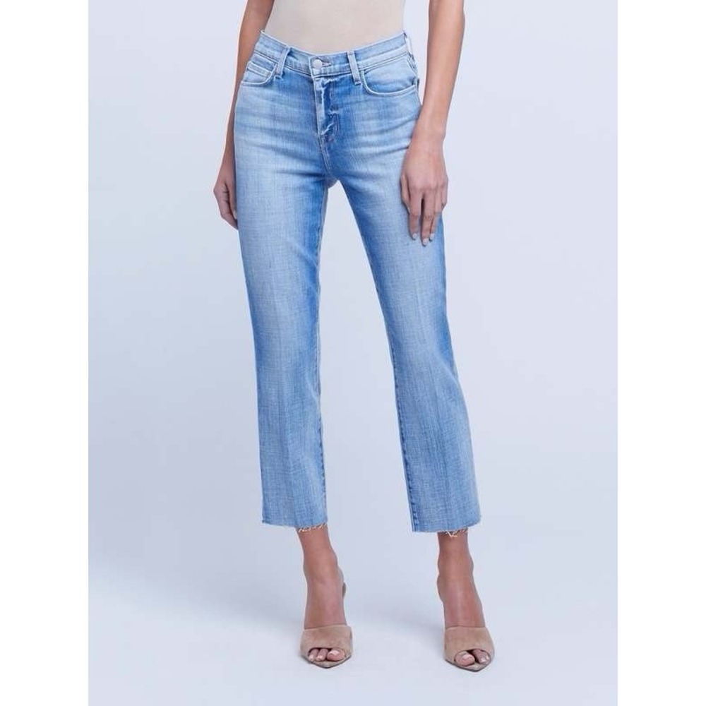 L'AGENCE Sada Cropped Slim Jean Raw Hem Highland Wash Cotton Women's Size 25